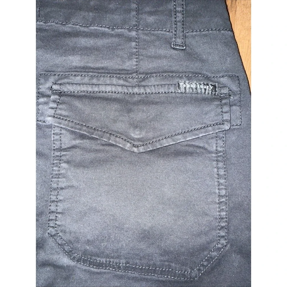 Sanctuary Black Cargo Pants Frayed Hem Zip Utility Stretch Mid Rise Ankle 28 NWT